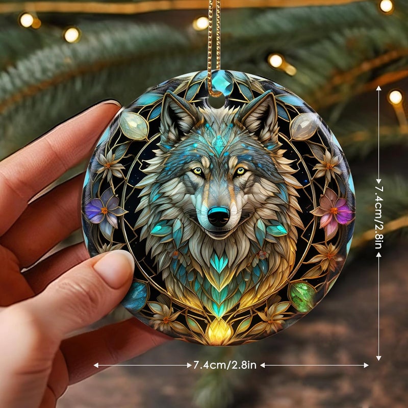 Touber Stained Ceramic Wolf Ornament - Wolf Christmas Ornaments - Christmas Tree Ornaments - Christmas Decorations - Wolf Decor for Office, Room, Home - Holiday Present Ideas - Image 3